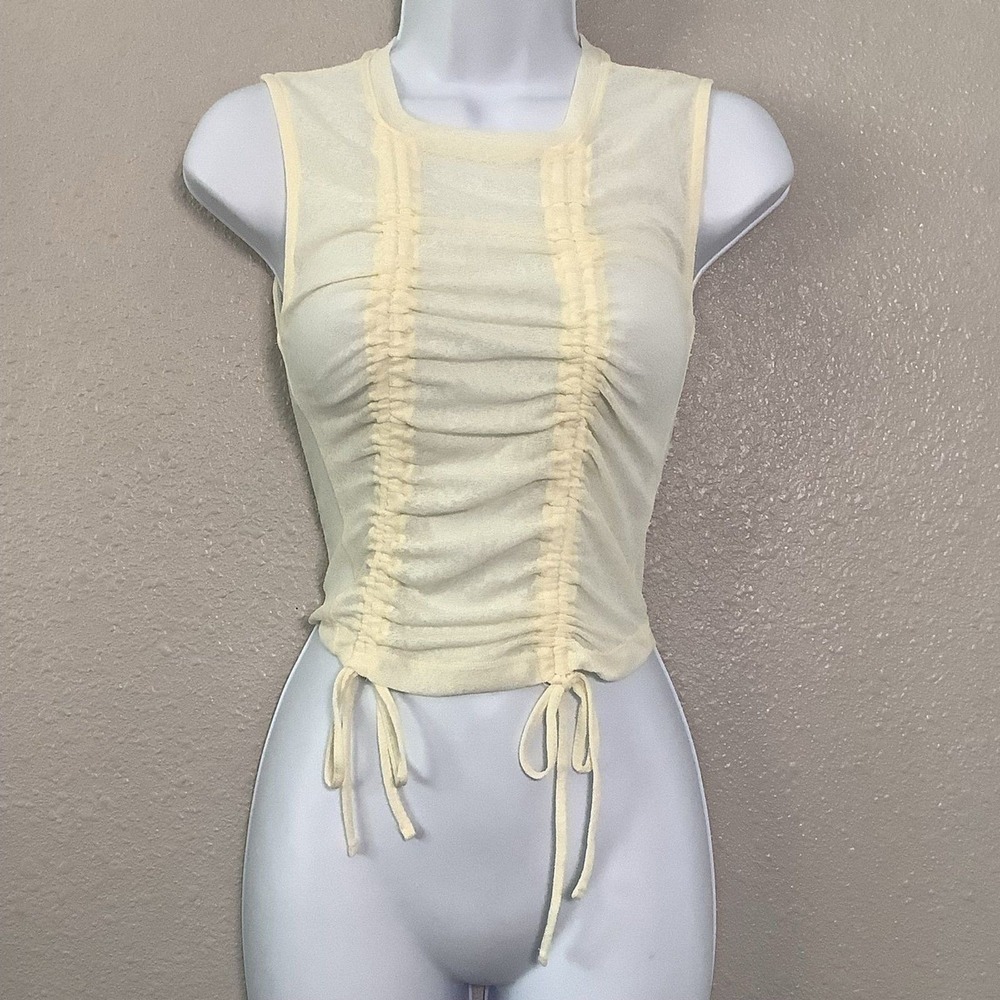Y2K‎ Cream Top XS Sheer Club Rave Festival Gauzy Sexy Feminine Ruched Summer